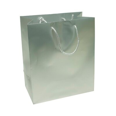 JAM PAPER Foil Gift Bags with Rope Handle, Medium, 8 x 10 x 4, Silver, 3/Pack (672FOSIA)