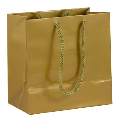 JAM Paper Glossy Gift Bag with Rope Handles, Small, Gold, 3 Bags/Pack (896GLGOA)