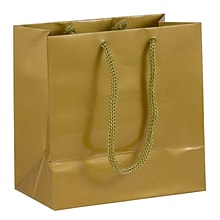 JAM PAPER Gift Bags with Rope Handles, Small Square, 6 1/2 x 6 1/2 x 3 1/2, Gold Glossy, 3/Pack (896