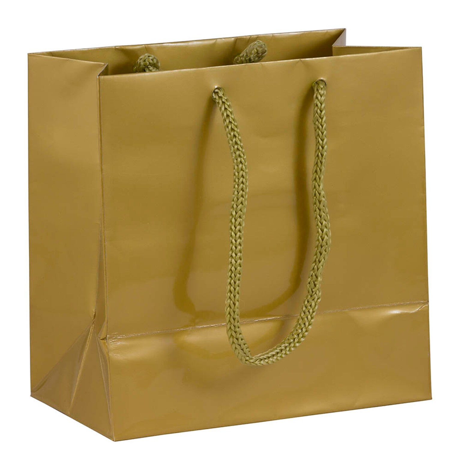JAM Paper Glossy Gift Bag with Rope Handles, 6.5 x 6.5 x 3.5, Gold, 3 Bags/Pack (896GLGOA)