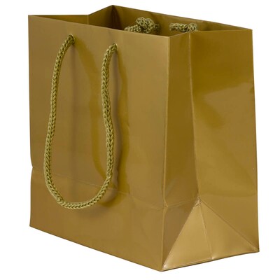 JAM Paper Glossy Gift Bag with Rope Handles, Small, Gold, 3 Bags/Pack (896GLGOA)