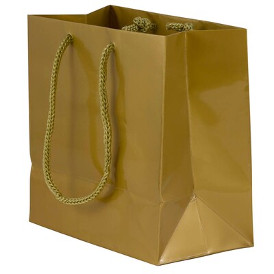 JAM Paper Glossy Gift Bag with Rope Handles, 6.5 x 6.5 x 3.5, Gold, 3 Bags/Pack (896GLGOA)