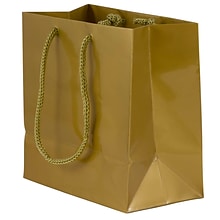 JAM PAPER Gift Bags with Rope Handles, Small Square, 6 1/2 x 6 1/2 x 3 1/2, Gold Glossy, 3/Pack (896