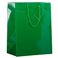 JAM PAPER Glossy Gift Bags with Rope Handles, Large, 10 x 5 x 13, Green, Bulk 100 Bags/Pack (673GLGR100)
