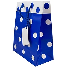 JAM PAPER Gift Bags with Rope Handles, Medium, 8 x 10 x 4, Blue & White Polka Dot Matte, 24/Pack (47
