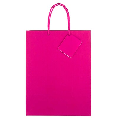 JAM Paper Glossy Gift Bag with Rope Handles, Large, Hot Pink, 3 Bags/Pack (673GLFUB)