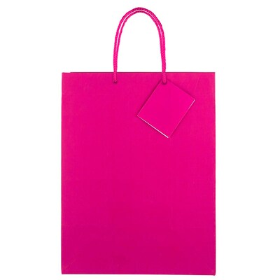 JAM Paper Glossy Gift Bag with Rope Handles, 10" x 5" x 13", Hot Pink, 3 Bags/Pack (673GLFUB)
