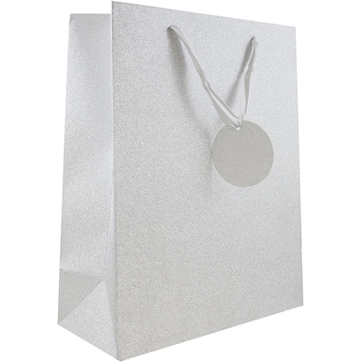 JAM PAPER No-Mess Glitter Gift Bags, Medium, 8.5 x 10 x 3.5, Silver, 12/Pack (376534108B)