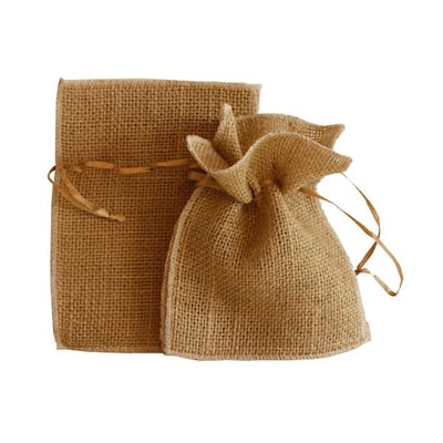 JAM PAPER Burlap Pouches with Drawstring, 4 1/2 x 6, Natural Dark Brown Recycled, 6 Pouches/Pack (2238119091C)