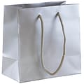 JAM PAPER Gift Bags with Rope Handles, Small Square, 6 1/2 x 6 1/2 x 3 1/2, Silver Glossy, 3/Pack (8