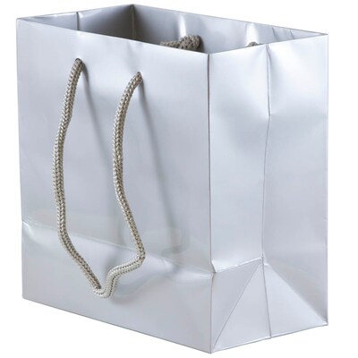 JAM Paper Glossy Gift Bag with Rope Handles, 6.5 x 6.5 x 3.5, Silver, 3 Bags/Pack (896GLSIA)