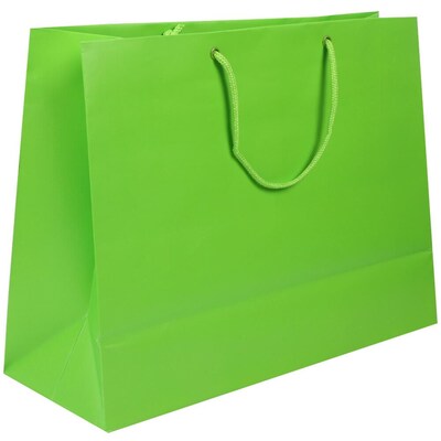 JAM Paper Gift Bags with Rope Handles, 16 x 12 x 6, Matte Lime Green, 100 Bags/Pack (774MALIB)