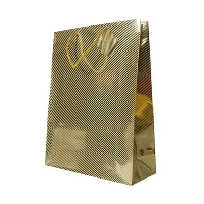 JAM PAPER Gift Bags with Rope Handles, Diagonal Pinstripe, XXX Large, 17 x 21 x 6 1/4, Gold Foil, Bulk 100 Bags/Pack (677DPFGOB)