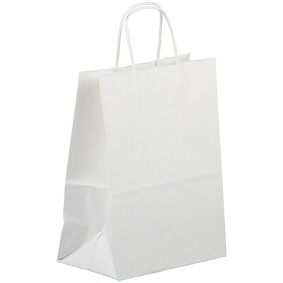 JAM Paper Kraft Solid Gift Bag, Medium, White, 100 Bags/Pack (672KRWHB)