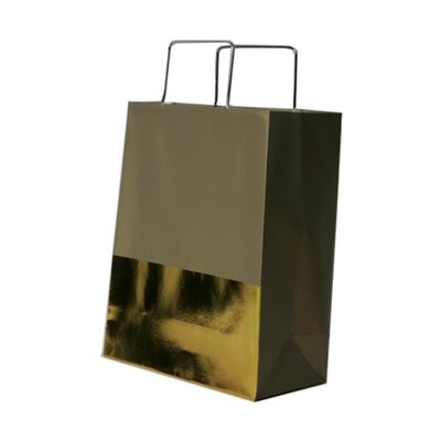 JAM PAPER Foil Shopping Bags with Metal Handles, Medium, 8 x 10 x 4, Gold, Bulk 100 Bags/Pack (531829B)