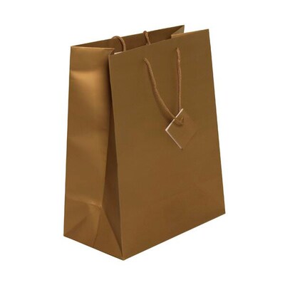 JAM Paper Matte Gift Bag with Rope Handles, 10" x 13" x 5", Gold, 3 Bags/Pack (673MAGOA)