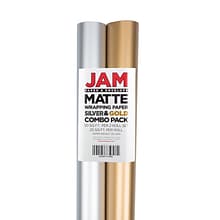 JAM PAPER Assorted Gift Wrap, Matte Wrapping Paper, 50 Sq Ft Total, Matte Gold & Silver Foil Combo S