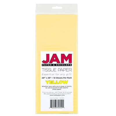JAM Paper 20" x 26" Tissue Paper, Yellow, 20 Sheets/Pack (1152359A)