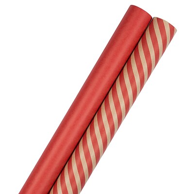 JAM PAPER Gift Wrap, Stripes & Solids Combo Wrapping Paper, 50 Sq Ft Total, Red, 2/Pack