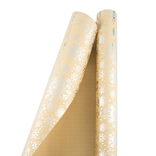 JAM PAPER Gift Wrap, Christmas Wrapping Paper, 15 Sq Ft, Silver Snowflake Kraft Paper, Roll Sold Ind