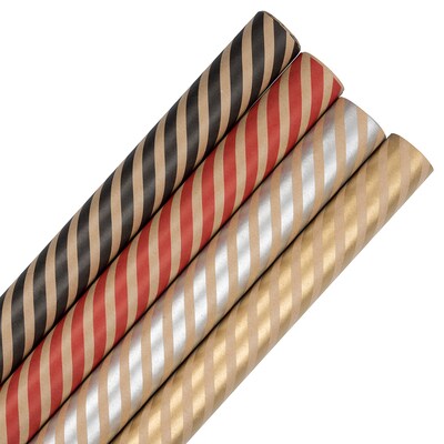 JAM Paper Wrapping Paper, 100 Sq Ft, Kraft Stripe Assortment, 4 Rolls/Pack (165KS100ASST)