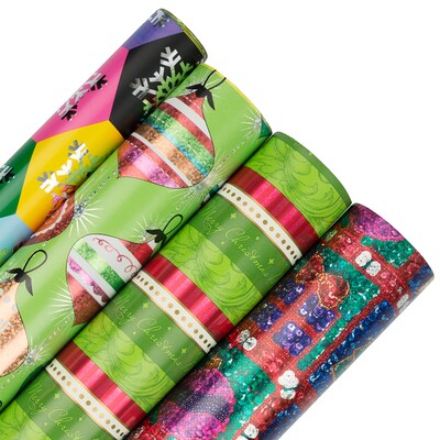 JAM Paper Christmas Wrapping Paper, 25 Sq. ft. x 30, Shimmering Christmas, 4 Rolls/Pack (368532577)