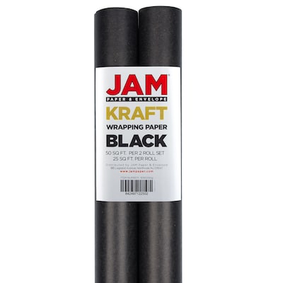 JAM PAPER Gift Wrap, Kraft Wrapping Paper, 25 Sq Ft per Roll, Black Kraft Paper, 2/Pack
