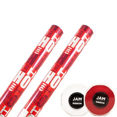 JAM PAPER Assorted Christmas Wrap Set, Red Ho Ho Ho w/ Red & White Ribbon, 2 Rolls of Wrap & 2 Ribbon Spools/Pack