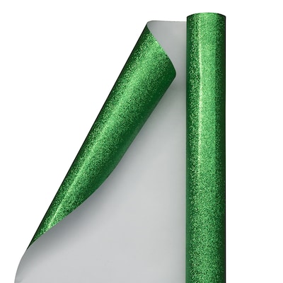 JAM PAPER Gift Wrap, Glitter Wrapping Paper, 20 Sq Ft, Green Glitter, Roll Sold Individually