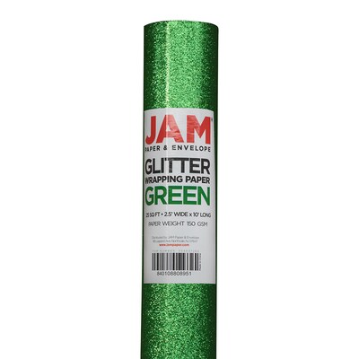 JAM Paper Christmas Wrapping Paper, 20 Sq Ft, Green Glitter (354537263)