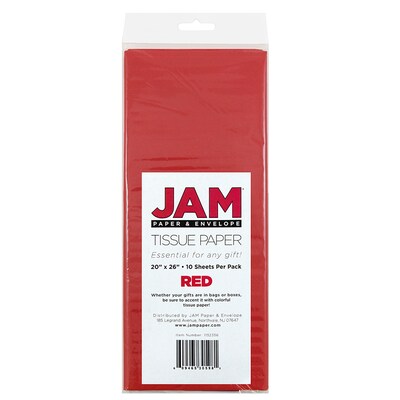 JAM Paper 20" x 26" Tissue Paper, Red, 20 Sheets/Pack (1152356A)