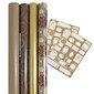 JAM PAPER Assorted Wrapping Paper & Gift Tag Bundle, 100 Sq Ft Total, Golden Brown Holiday, 4 Rolls & 1 Pack of Name Labels/Set