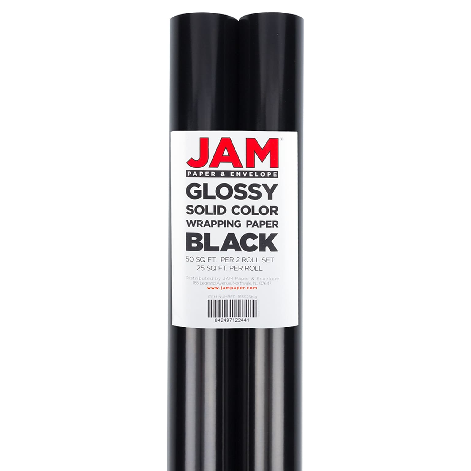 JAM PAPER Gift Wrap, Glossy Wrapping Paper, 25 Sq Ft per Roll, Black, 2/Pack