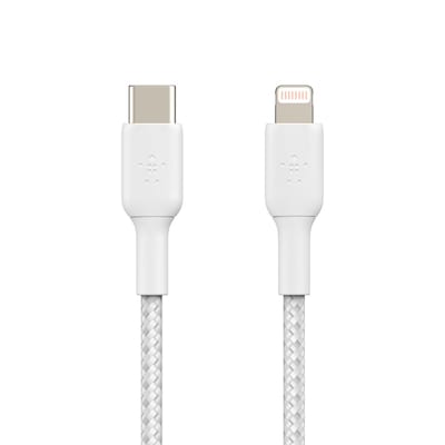 Belkin 3.3-ft BOOST CHARGE Braided USB-C to Lightning Cable for iPad/iPhone/iPod (M/M), White (CAA00