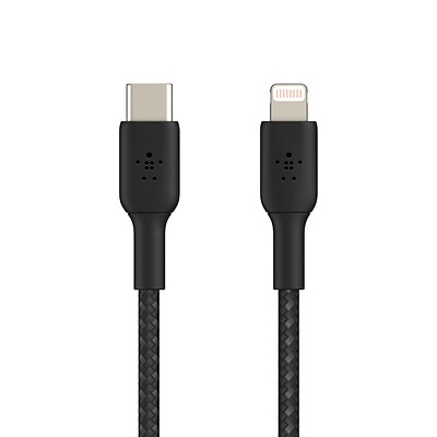 Belkin BOOST CHARGE Braided USB-C to Lightning Cable, 6.6 ft., Black