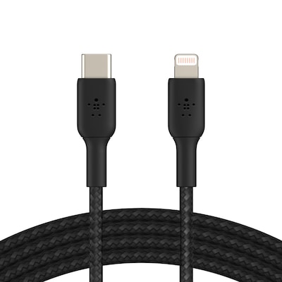 Belkin BOOST CHARGE Braided USB-C to Lightning Cable, 6.6 ft., Black