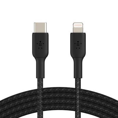 Belkin BOOST CHARGE Braided USB-C to Lightning Cable, 6.6 ft., Black