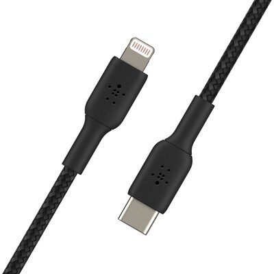 Belkin BOOST CHARGE Braided USB-C to Lightning Cable, 6.6 ft., Black