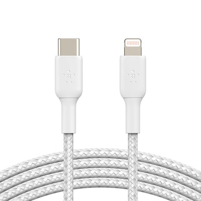 Belkin BOOST CHARGE Braided USB-C to Lightning Cable, 1 m / 3.3 ft., White