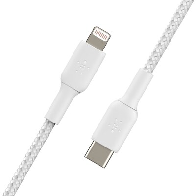 Belkin BOOST CHARGE Braided USB-C to Lightning Cable, 1 m / 3.3 ft., White