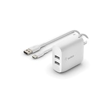 Belkin BOOST CHARGE Dual USB-A Wall Charger, 24W + USB-A to USB-C Cable, White (WCE001dq1MWH)