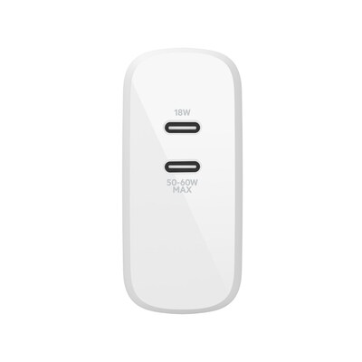 Belkin BOOST CHARGE Dual USB-C PD GaN Wall Charger, 68W, White