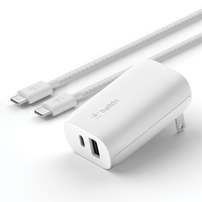 Belkin BOOST CHARGE 30W USB-C PD + USB-A Wall Charger + USB-C to Lightning Cable, White