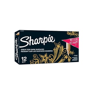 Sharpie Permanent Markers, Fine Tip, Gold Metallic, 12/Pack (1823887)