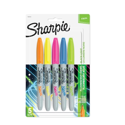 Sharpie Neon Permanent Markers, Fine Tip, Assorted Neon, 5/Pack (1860443)