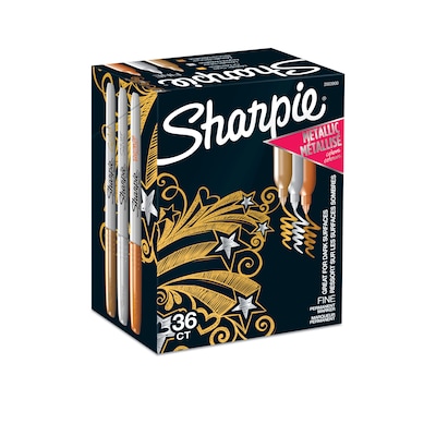 Sharpie Permanent Marker, Fine Tip, Metallic Silver, 36/Pack