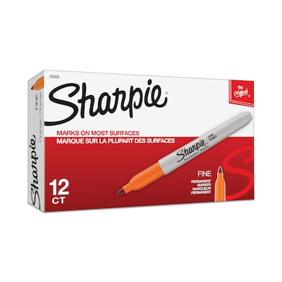 Sharpie Permanent Markers, Fine Tip, Orange, 12/Pack (30006)