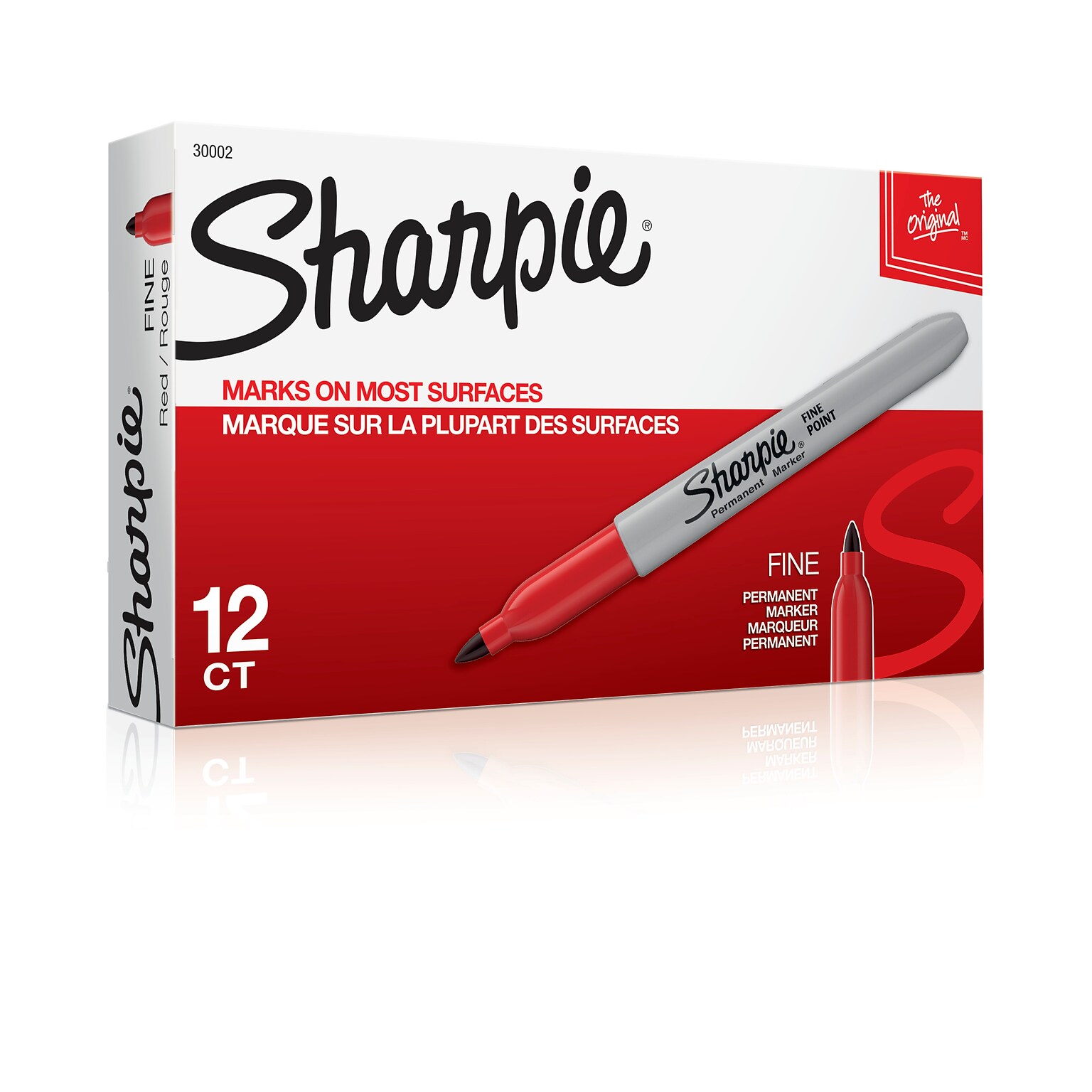 Sharpie Permanent Marker, Fine Tip, Red, 12/Pack (30002)