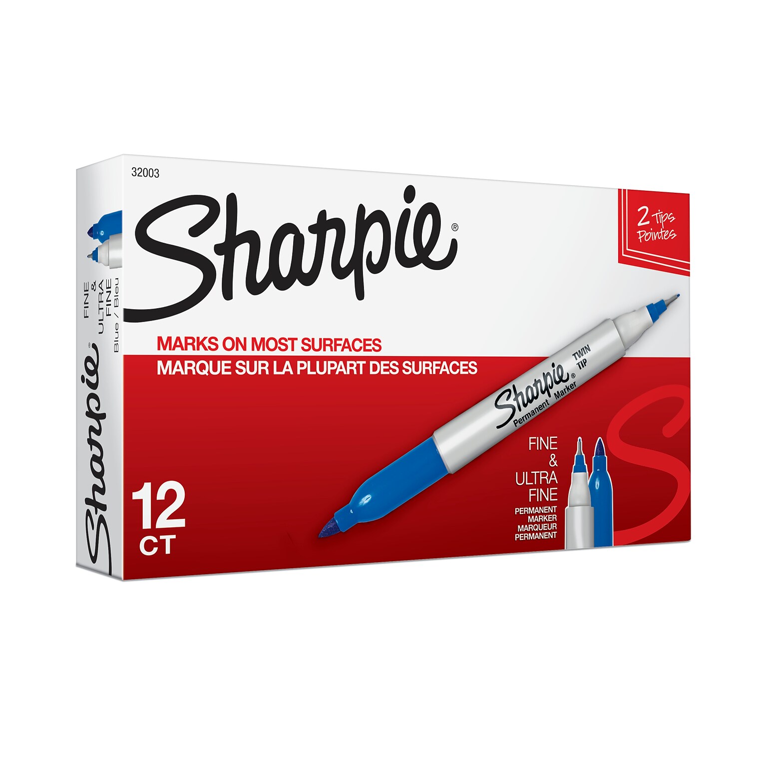 Sharpie Permanent Markers, Twin Tip, Blue, 12/Pack (32003)