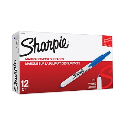 Sharpie Retractable Permanent Marker, Fine Tip, Blue, Dozen (32703)